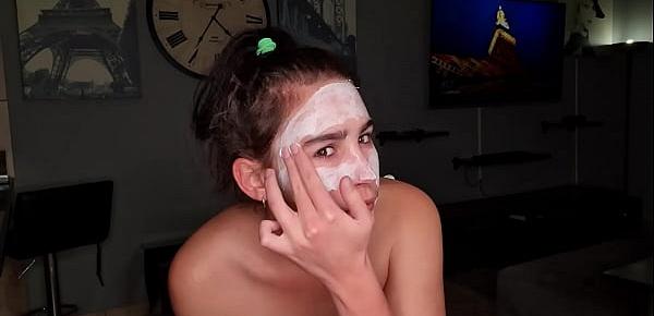  Getting a eye and face cum and piss treatment by cock while wearing a moisturizing skin face mask | spa day